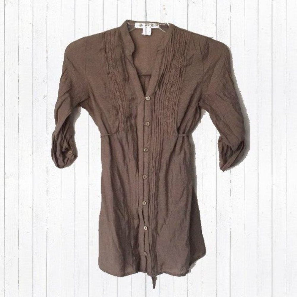 Donated - Mine - pin tuck yoke top taupe - Picture 1 of 4